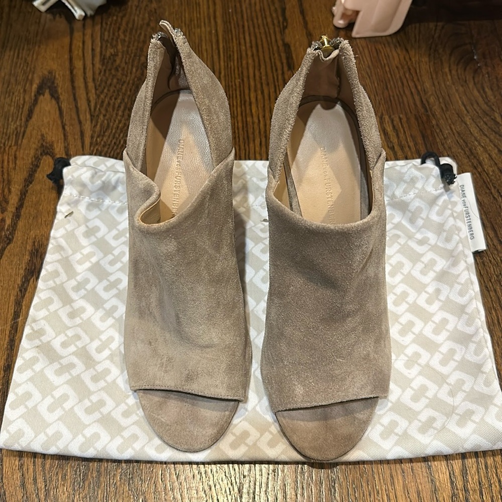 Suede tan/brown Diane vonFurstenberg size 6 heels.